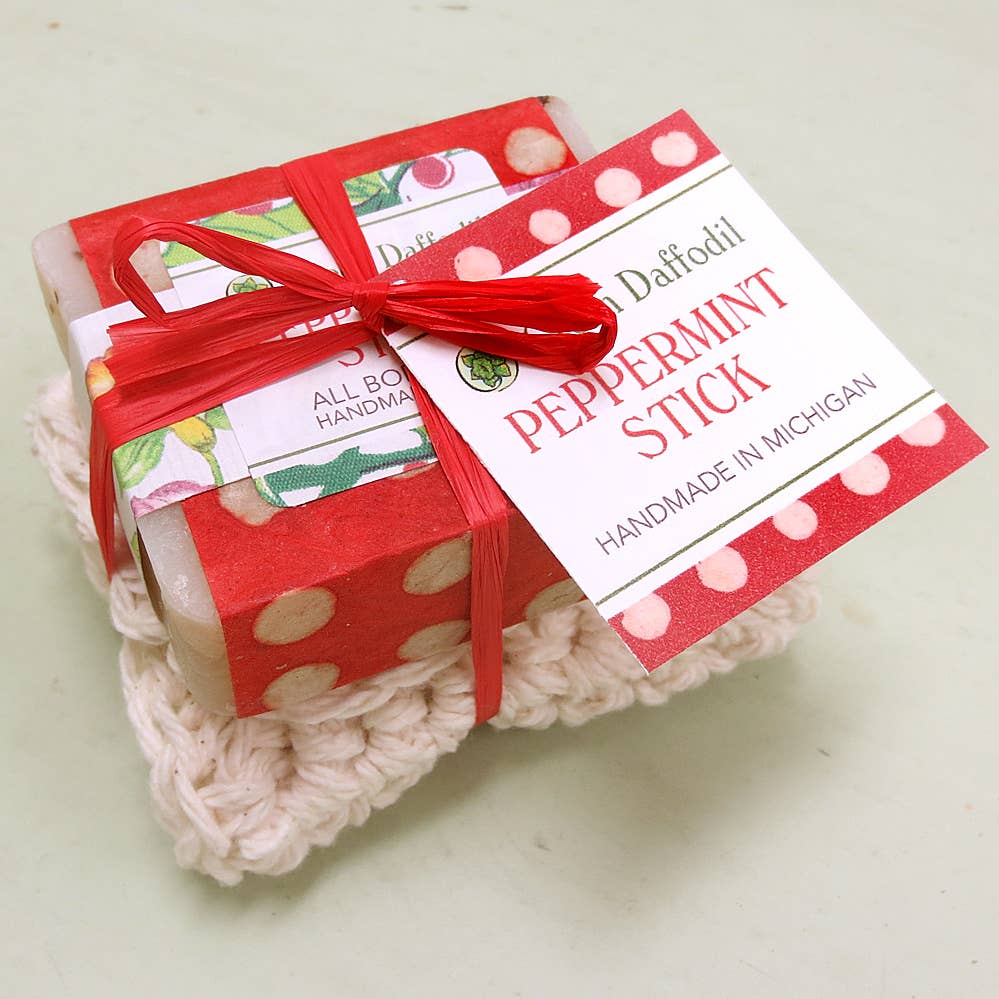 Peppermint Stick Soap & Washcloth Gift Set - Christmas