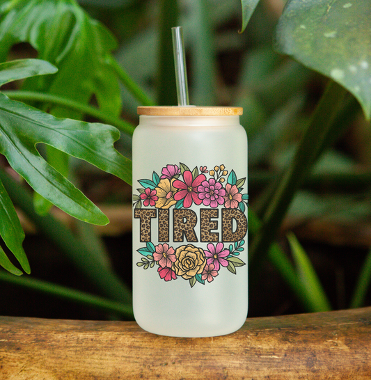 TIRED BEER CAN GLASS W/LID & STRAW