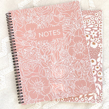 WHITE LINE DRAWN FLORAL SPIRAL LINED NOTEBOOK