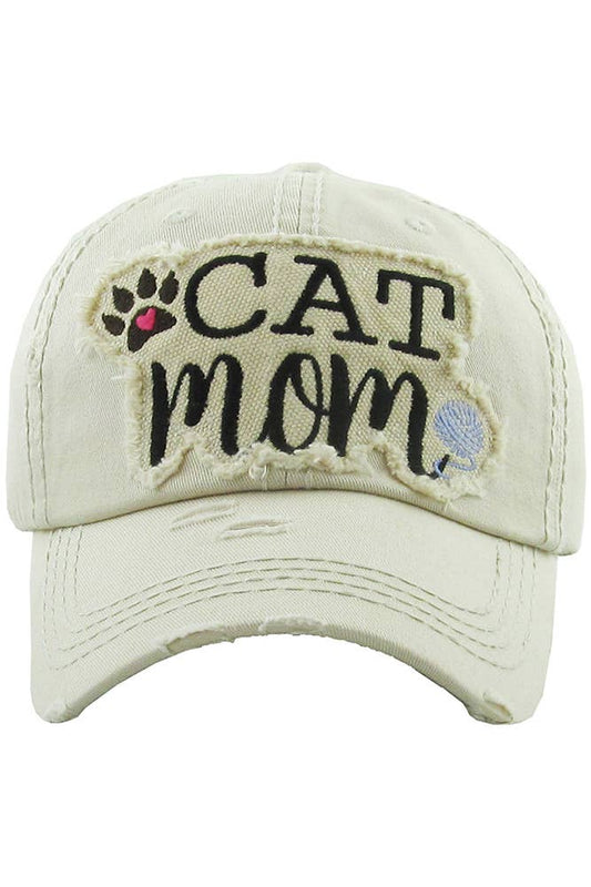 CAT MOM Washed Vintage Baseball Cap: Stone