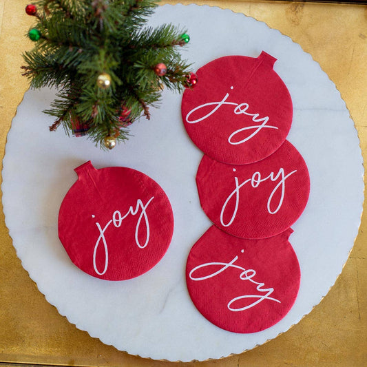 Joy Ornament Shaped Cocktail Napkins