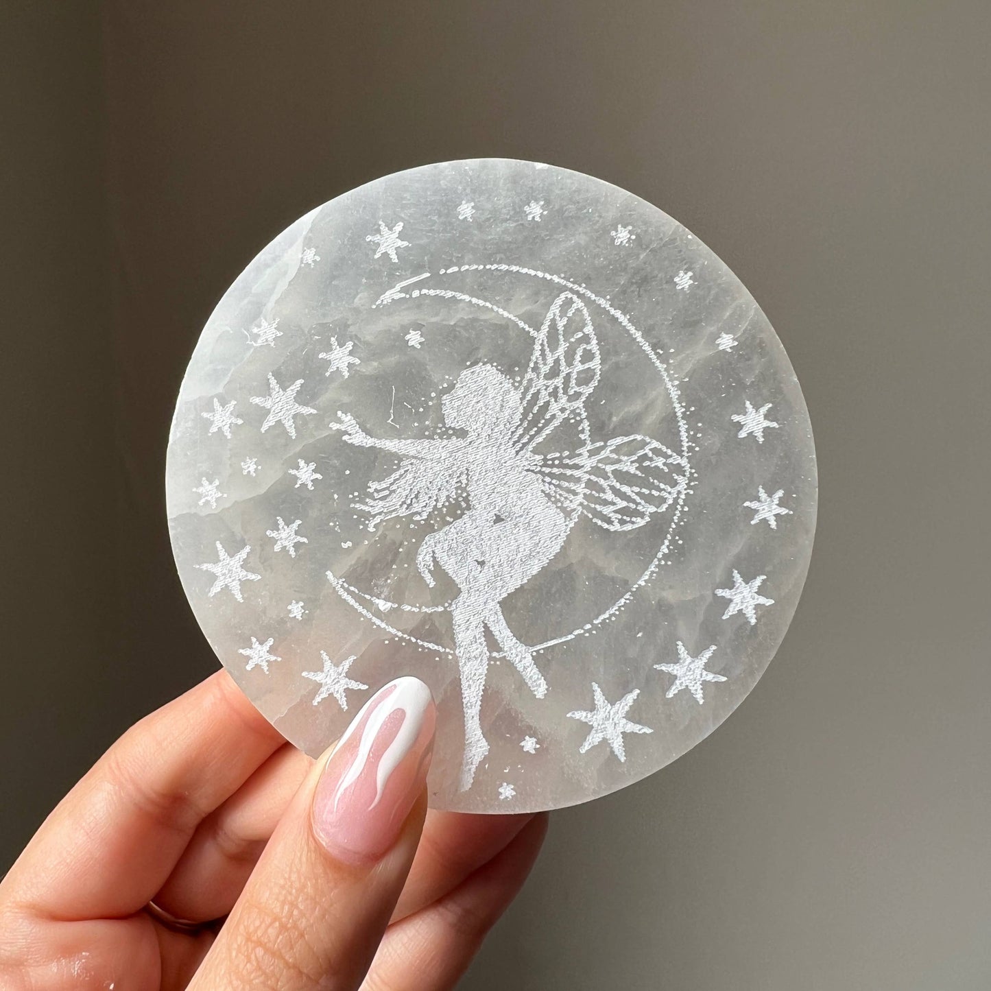 Selenite Etched Fairy Crystal Carving