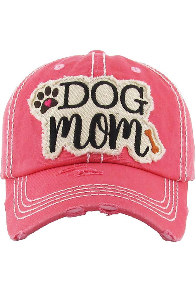 Dog Mom Vintage Baseball Cap: Hot Pink